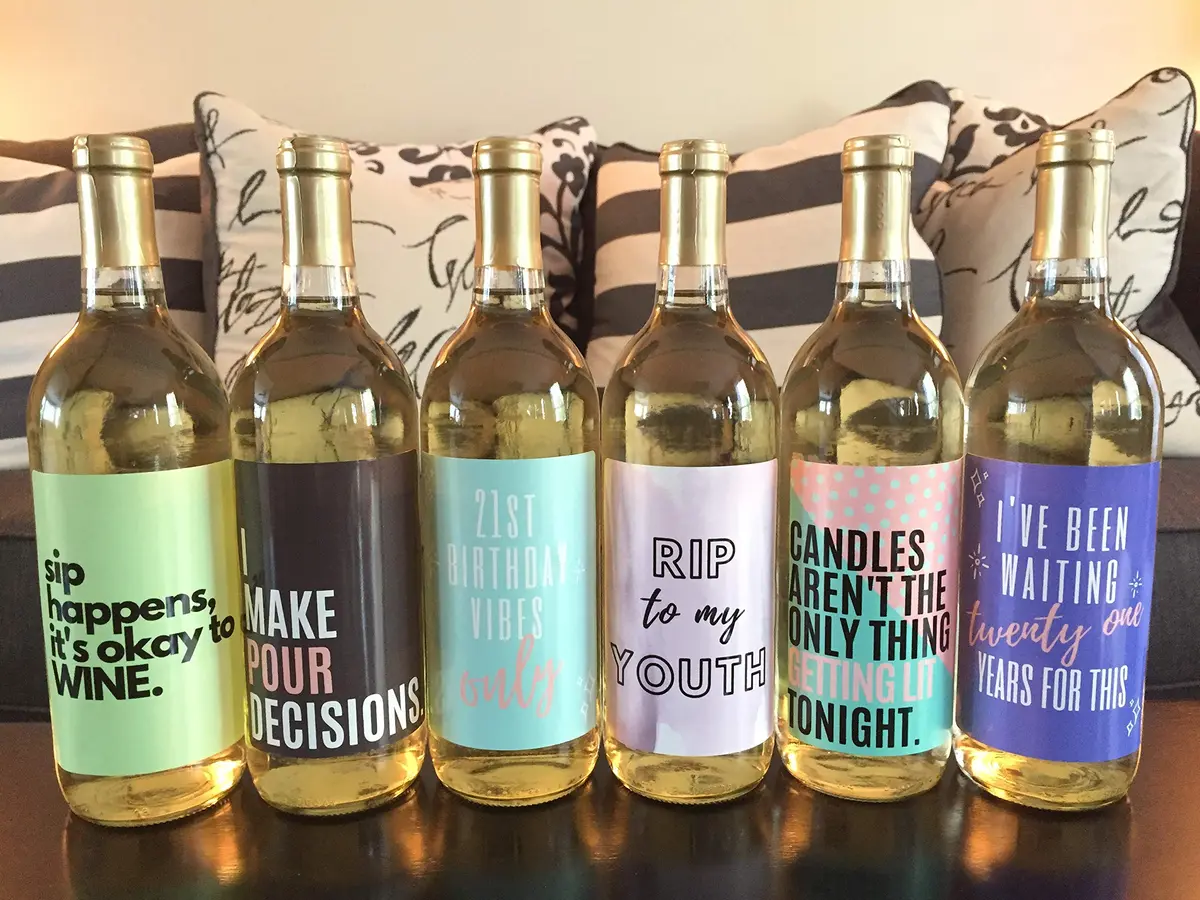 Harper & Ivy Designs 21st Birthday Wine Bottle Labels (6-Pack) | Chic Bday Gifts for Women - view 2