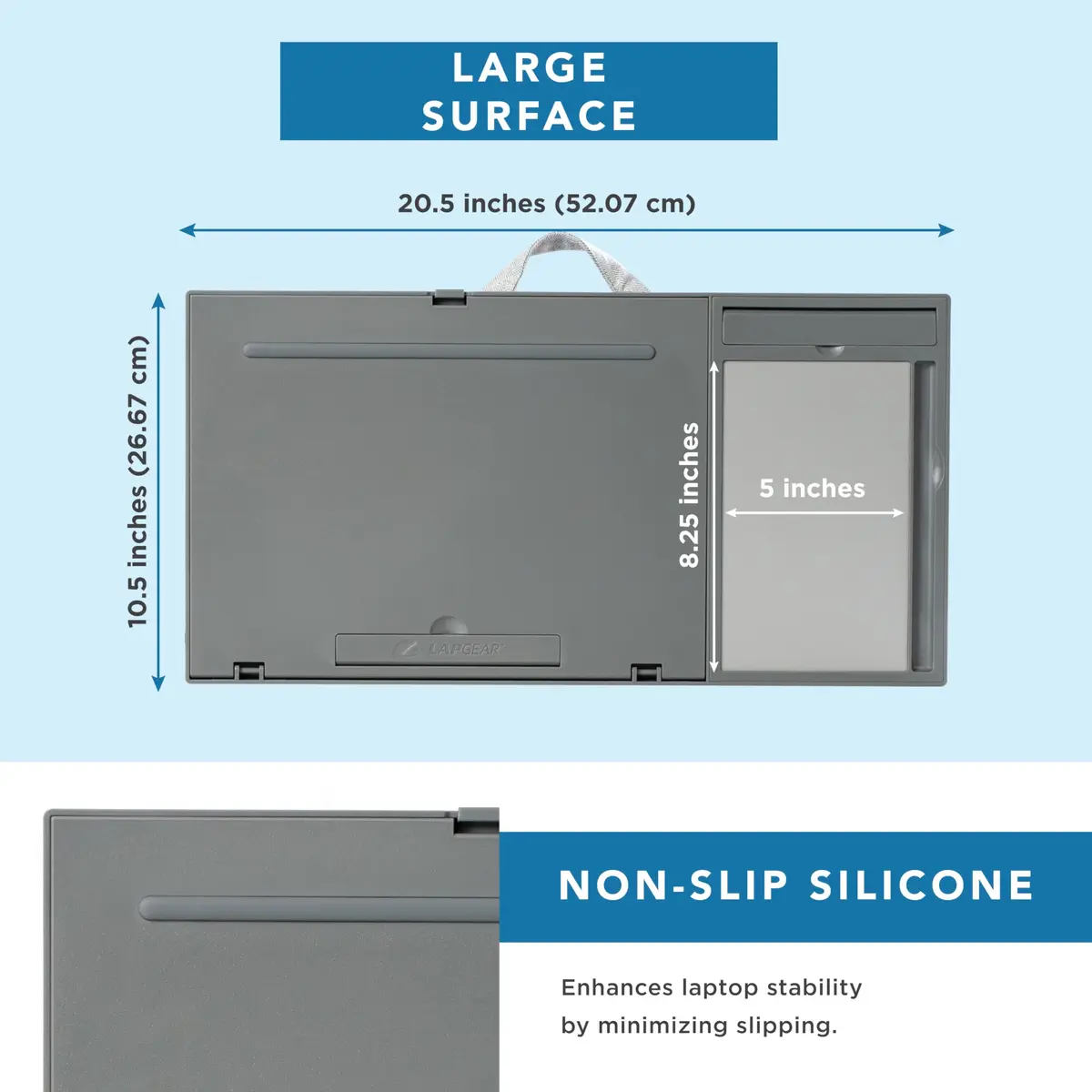 LapGear Ergo Pro Lap Desk with 20 Adjustable Angles, Mouse Pad, and Phone Holder - Gray - 51.5 cm (20.5 inches) Wide - view 5