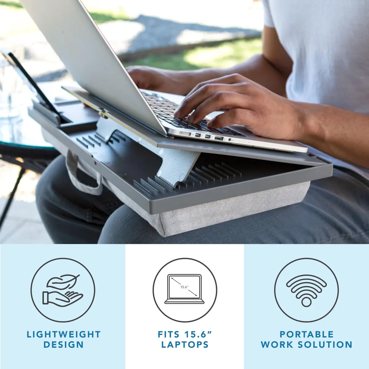 LapGear Ergo Pro Lap Desk with 20 Adjustable Angles, Mouse Pad, and Phone Holder - Gray - 51.5 cm (20.5 inches) Wide - view 2