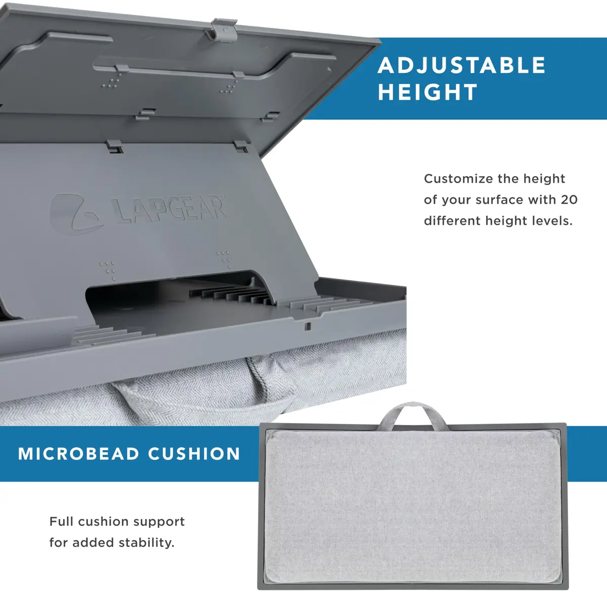 LapGear Ergo Pro Lap Desk with 20 Adjustable Angles, Mouse Pad, and Phone Holder - Gray - 51.5 cm (20.5 inches) Wide - view 4