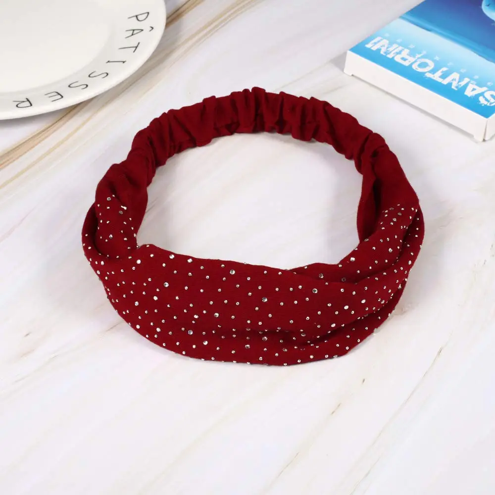 DINPREY Rhinestone Dots Wide Headband - Women's Twisted Solid Diamond Workout, Yoga & Makeup Head Wrap (4 Pcs) | Soft Cotton & Spandex, Elegant & Comfortable - view 5