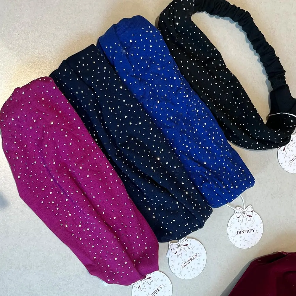 DINPREY Rhinestone Dots Wide Headband - Women's Twisted Solid Diamond Workout, Yoga & Makeup Head Wrap (4 Pcs) | Soft Cotton & Spandex, Elegant & Comfortable - view 8