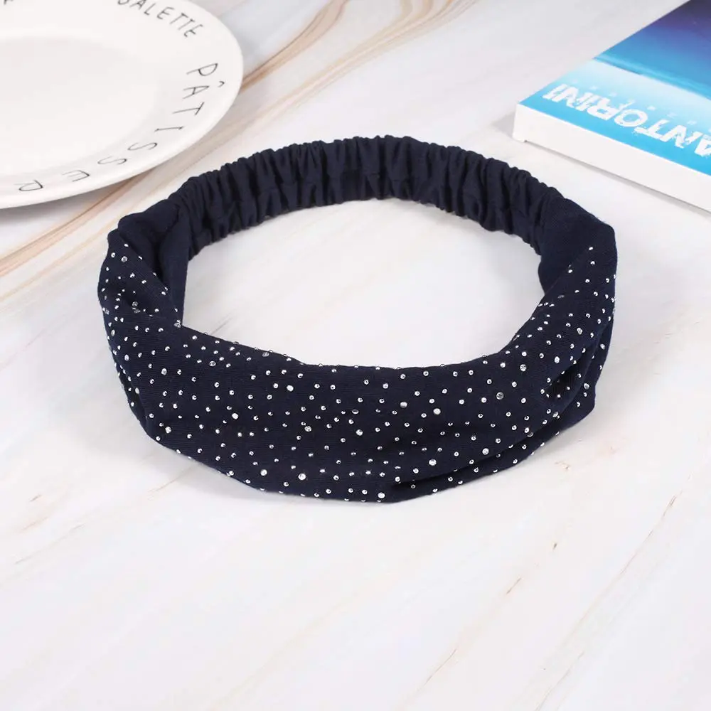 DINPREY Rhinestone Dots Wide Headband - Women's Twisted Solid Diamond Workout, Yoga & Makeup Head Wrap (4 Pcs) | Soft Cotton & Spandex, Elegant & Comfortable - view 3