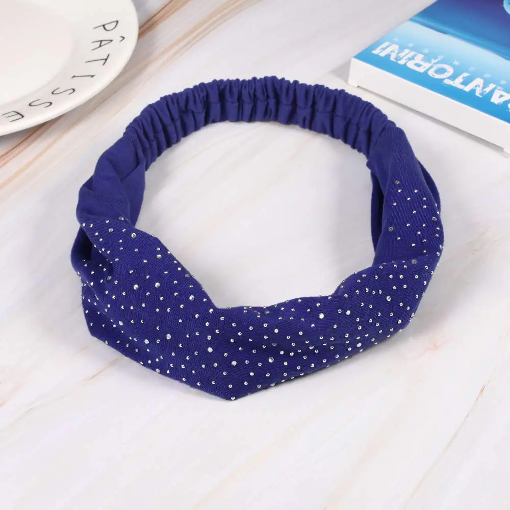 DINPREY Rhinestone Dots Wide Headband - Women's Twisted Solid Diamond Workout, Yoga & Makeup Head Wrap (4 Pcs) | Soft Cotton & Spandex, Elegant & Comfortable - view 4