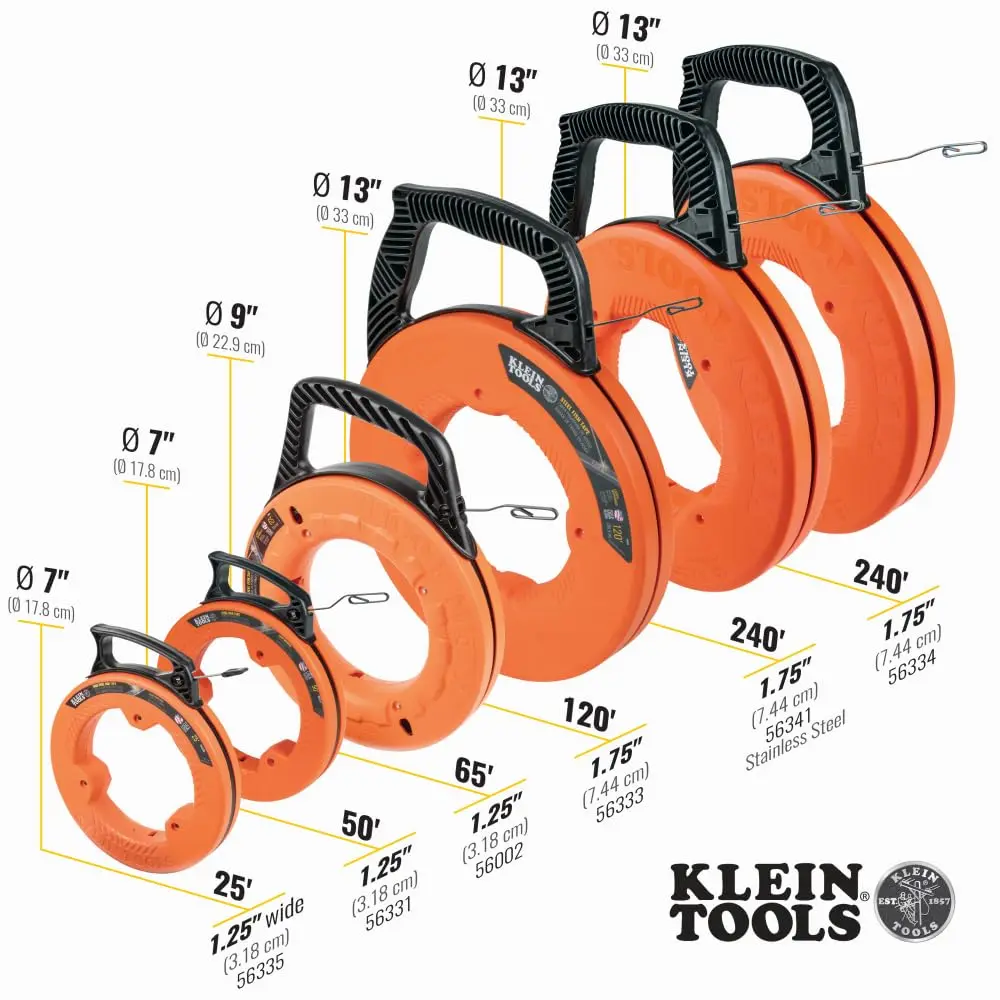 Klein Tools 25-Foot Steel Fish Tape | 7.62m (25 ft) x 6.35mm (1/4") Flat Electrical Wire Puller - view 3