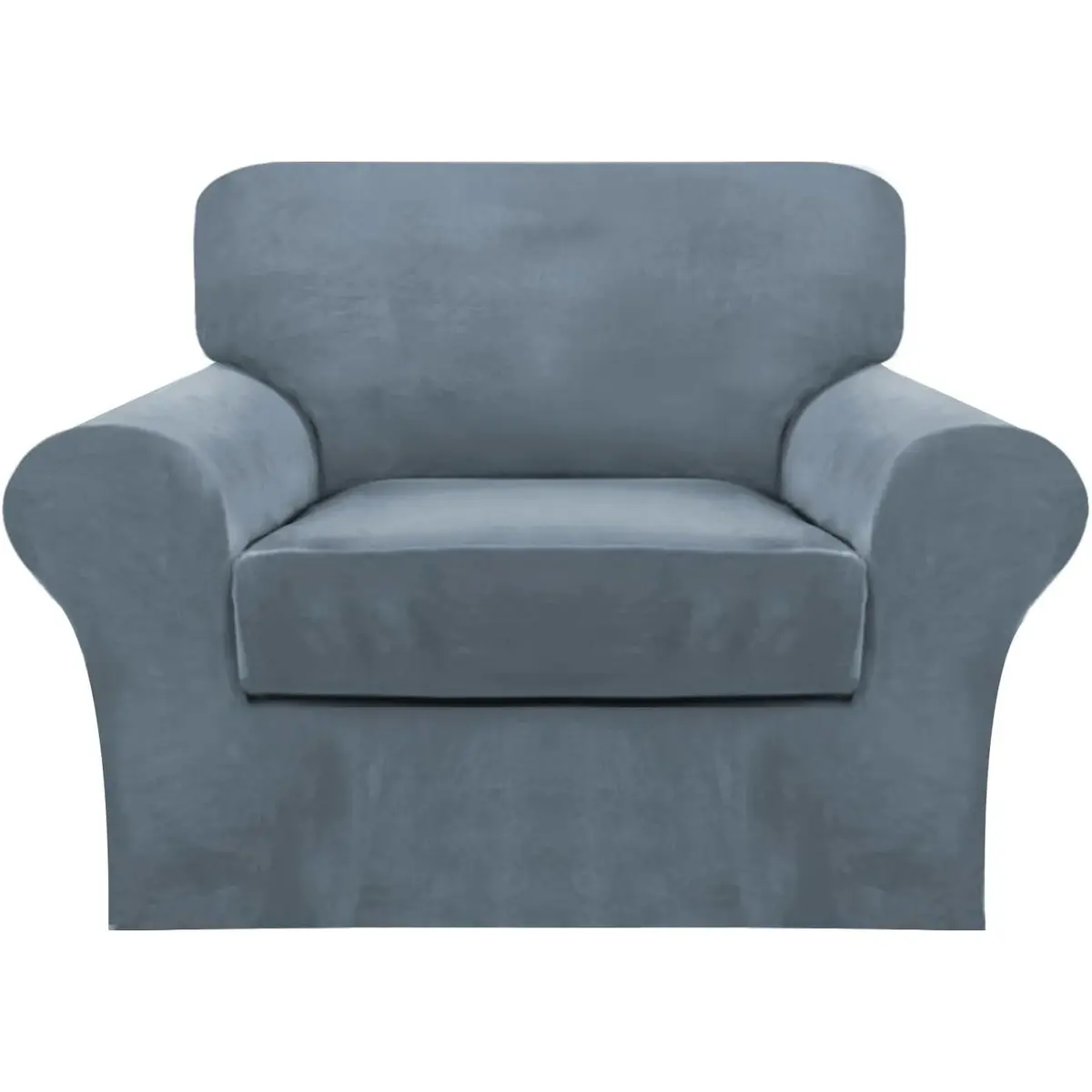 FantasDecor 2 Piece Chair Sofa Covers Velvet for Living Room Slipcovers with Individual Cushion Elastic Furniture Protector for Pets, Machine Washable (Armchair, Stone Blue) | Velvet Plush, 2-Piece Fit - main product image