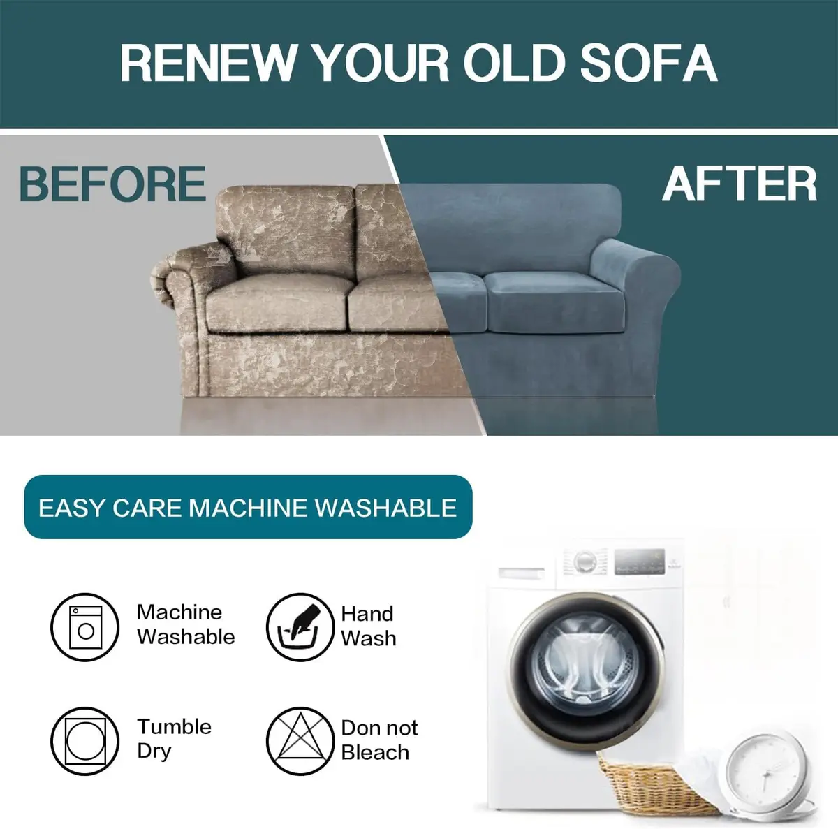 FantasDecor 2 Piece Chair Sofa Covers Velvet for Living Room Slipcovers with Individual Cushion Elastic Furniture Protector for Pets, Machine Washable (Armchair, Stone Blue) | Velvet Plush, 2-Piece Fit - view 6