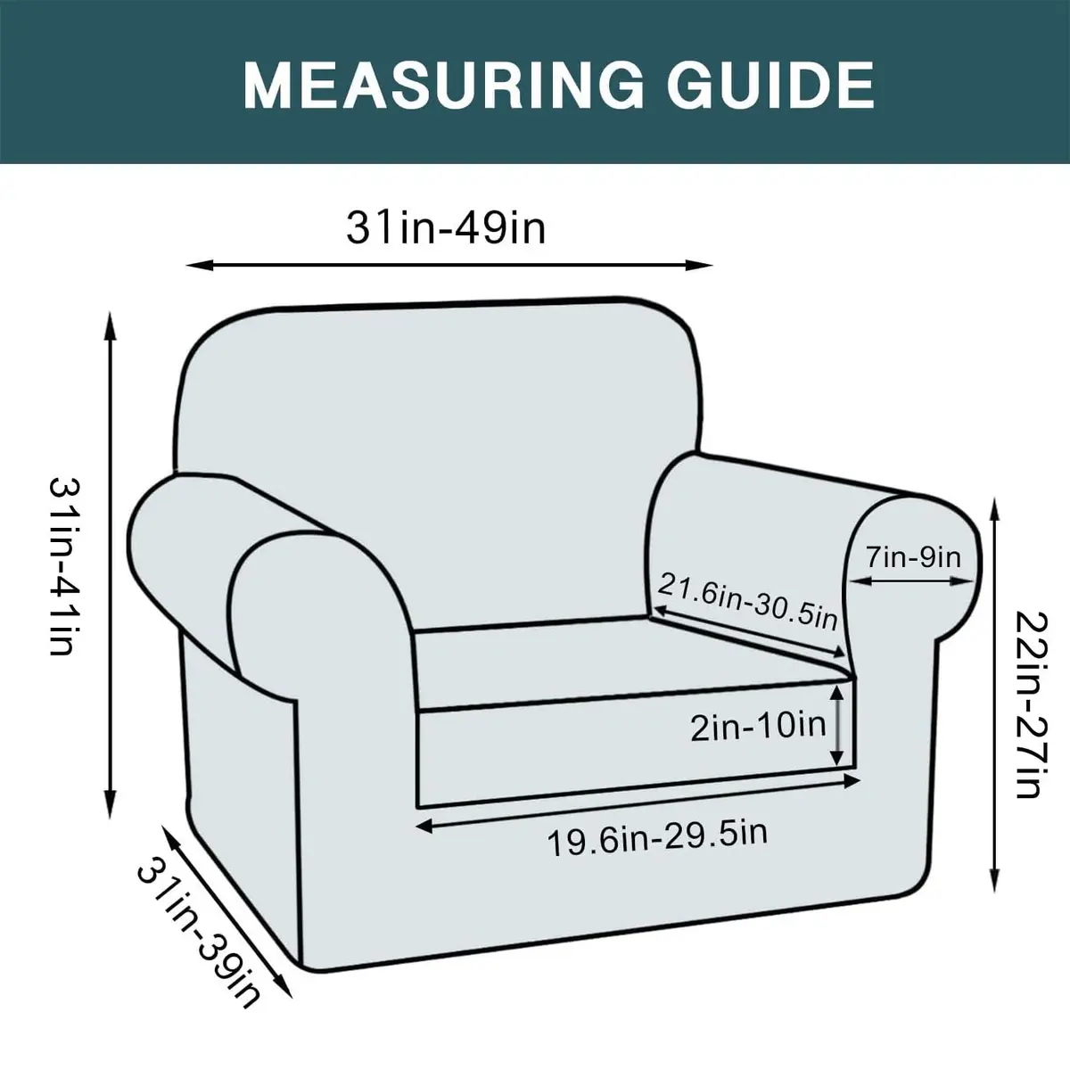 FantasDecor 2 Piece Chair Sofa Covers Velvet for Living Room Slipcovers with Individual Cushion Elastic Furniture Protector for Pets, Machine Washable (Armchair, Stone Blue) | Velvet Plush, 2-Piece Fit - view 2