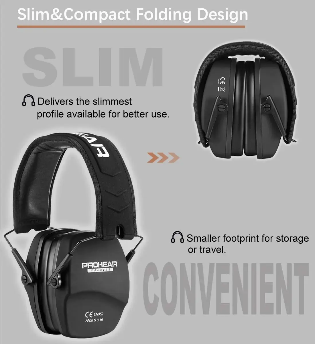 PROHEAR 016-Gel Shooting Ear Protection, NRR 26dB, Gel Cushions | Foldable Passive Earmuffs for Loud Noise - view 5