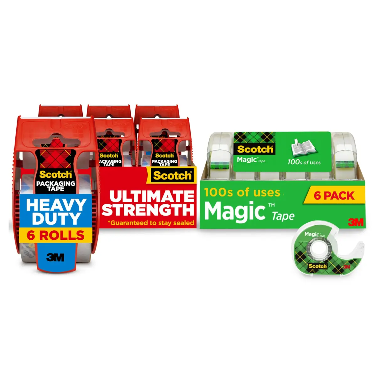 Scotch Magic Tape & Heavy Duty Shipping Tape Bundle with Dispensers, 6 Rolls Total, Clear | Invisible & Strong Packaging Tape - main product image