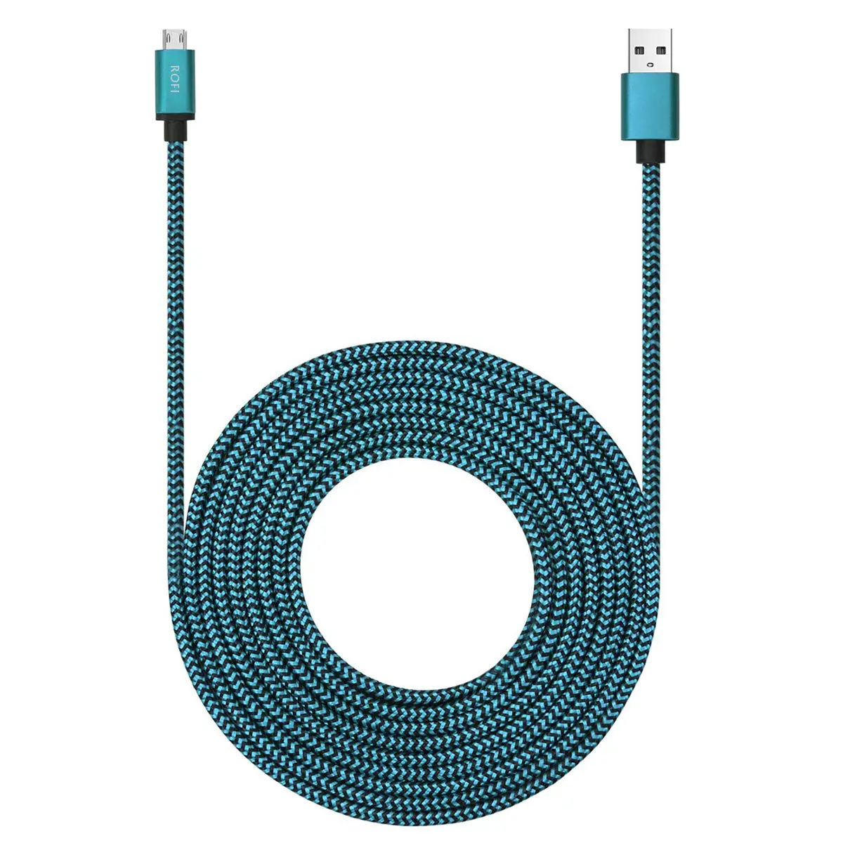 RoFI 15ft Micro USB Cable Blue | 3A Fast Charging, Durable Nylon Braided Charger Cord for Samsung, Kindle, LG, PS4, Xbox One - main product image