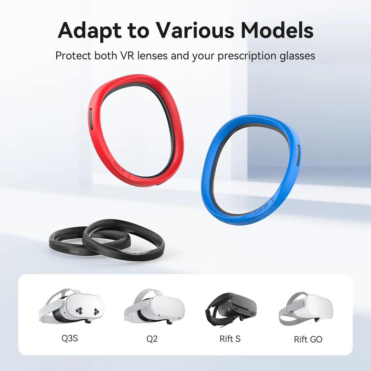 AMVR Glasses Spacer Compatible with Oculus Quest 2 & Rift S | Soft Silicone Anti-Scratch Ring, 3 Sizes, Protect VR Lens & Prescription Glasses - view 2