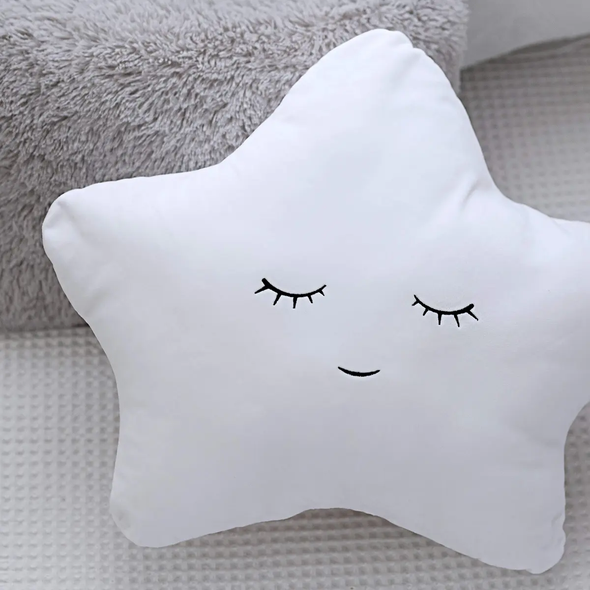 Perfectto Design Set of 2 Decorative Pillows for Girls Toddler Kids Room | White Fluffy Star & Grey Plush (Large Pack) - view 2