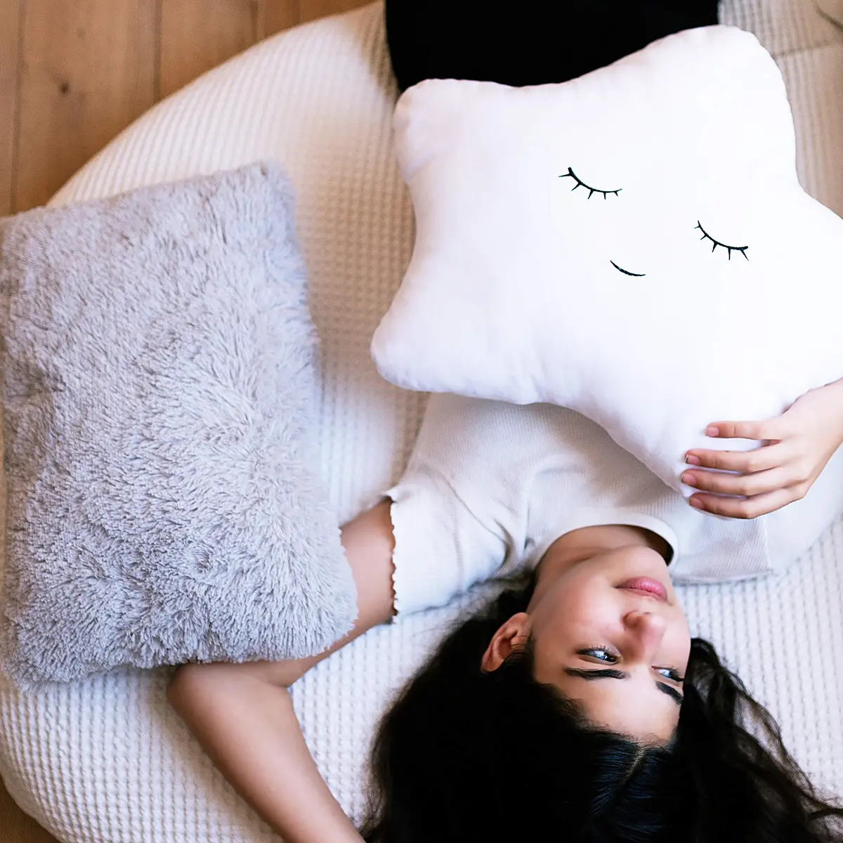 Perfectto Design Set of 2 Decorative Pillows for Girls Toddler Kids Room | White Fluffy Star & Grey Plush (Large Pack) - view 3