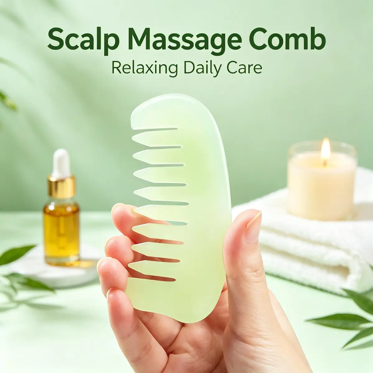 LEOSENSE Scalp Massage Comb for Hair Growth & Stress Relief | Jade Gua Sha Head Scratcher (55g) - view 2