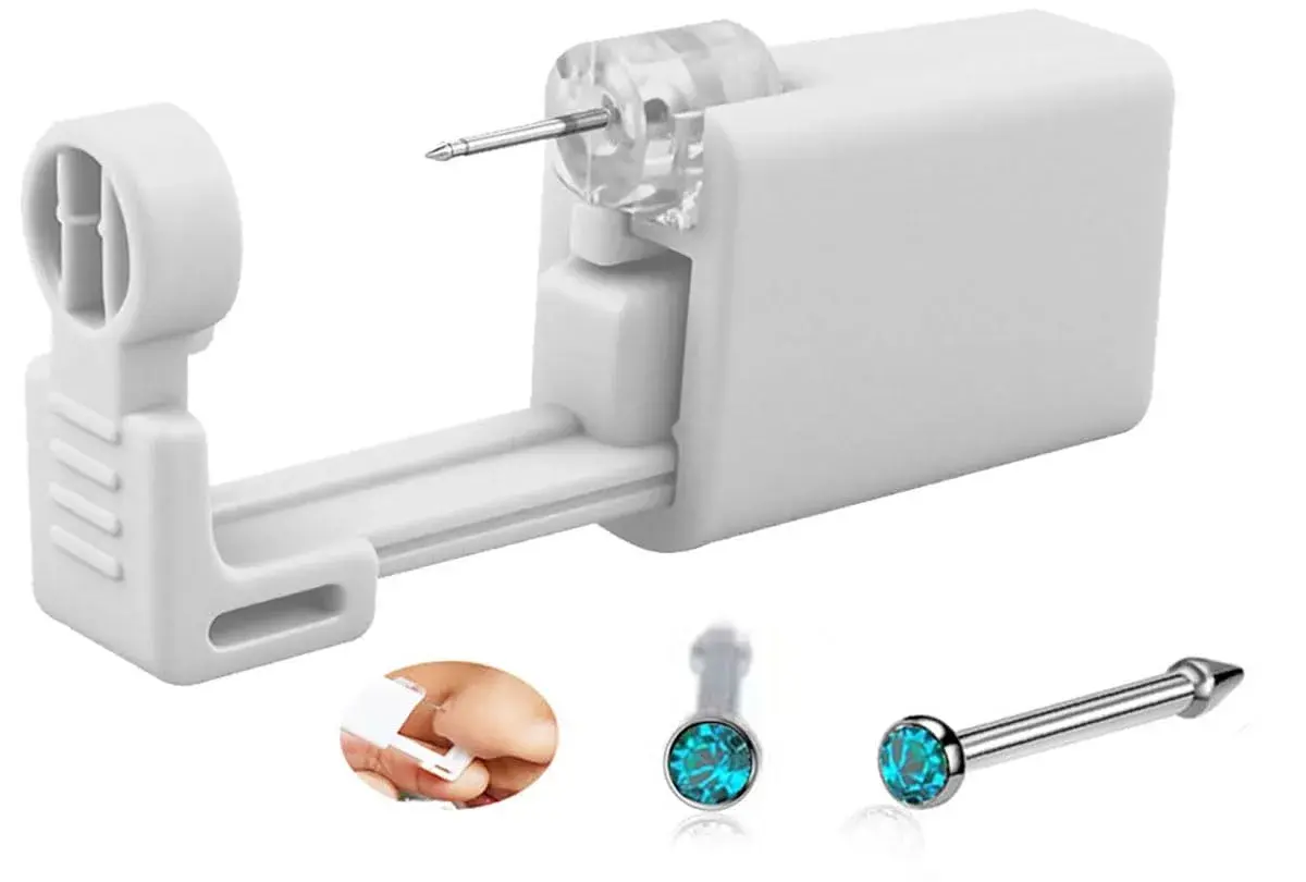 SLVIEKAE Blue Nose Piercing Kit, Single Use Nostril Puncture Tool with Cubic Zirconia Stud | 18 Gauge - main product image