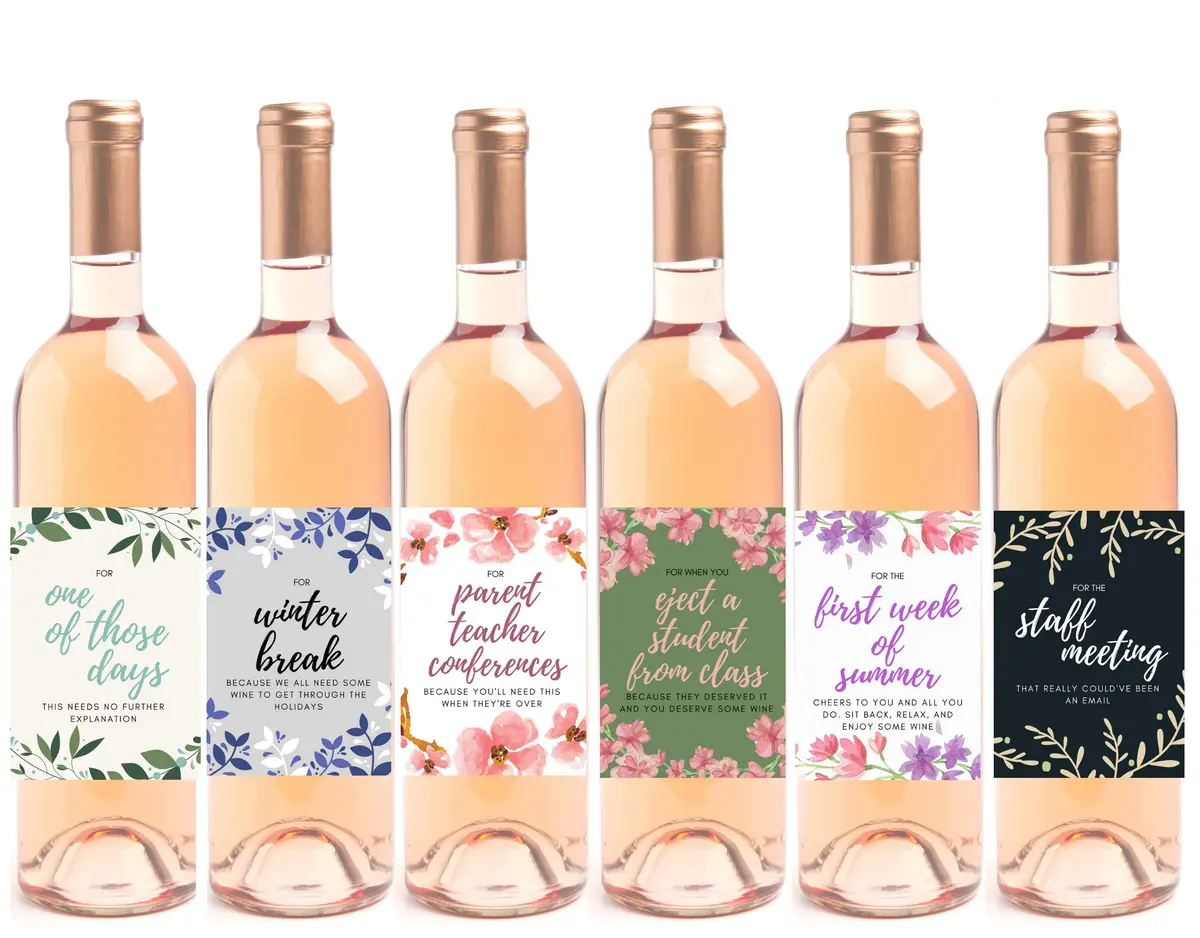 Harper & Ivy Designs Teacher Appreciation Wine Bottle Labels | Funny Gifts for Women & Teachers - main product image