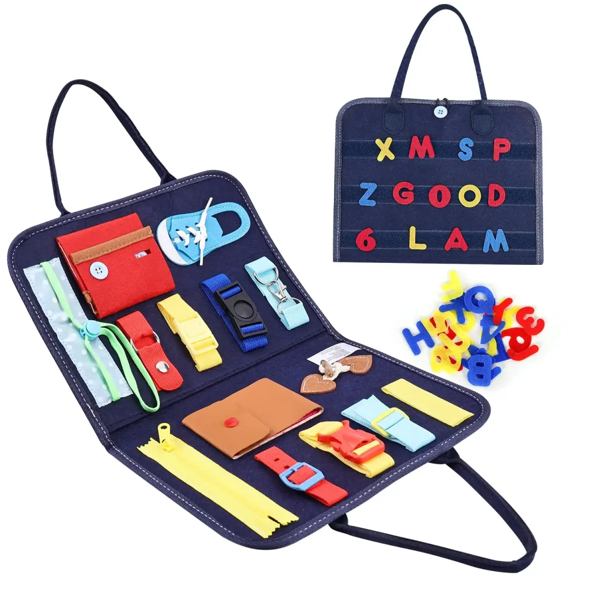 Esjay Blue Alphabet Busy Board 45 cm (17.7 inch) | Montessori Educational Toy for Fine Motor Skills - main product image