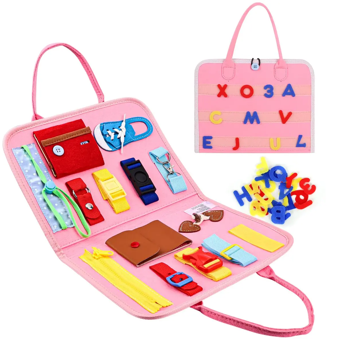 Esjay Pink Alphabet Busy Board for Toddlers | Montessori Fine Motor Skill Learning Toy for Travel - main product image