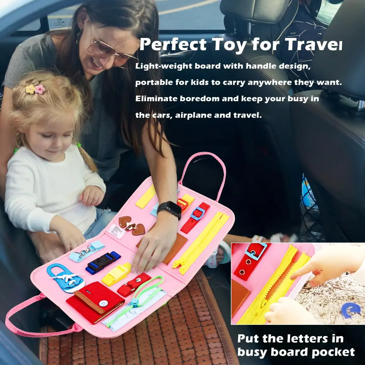 Esjay Pink Alphabet Busy Board for Toddlers | Montessori Fine Motor Skill Learning Toy for Travel - view 4