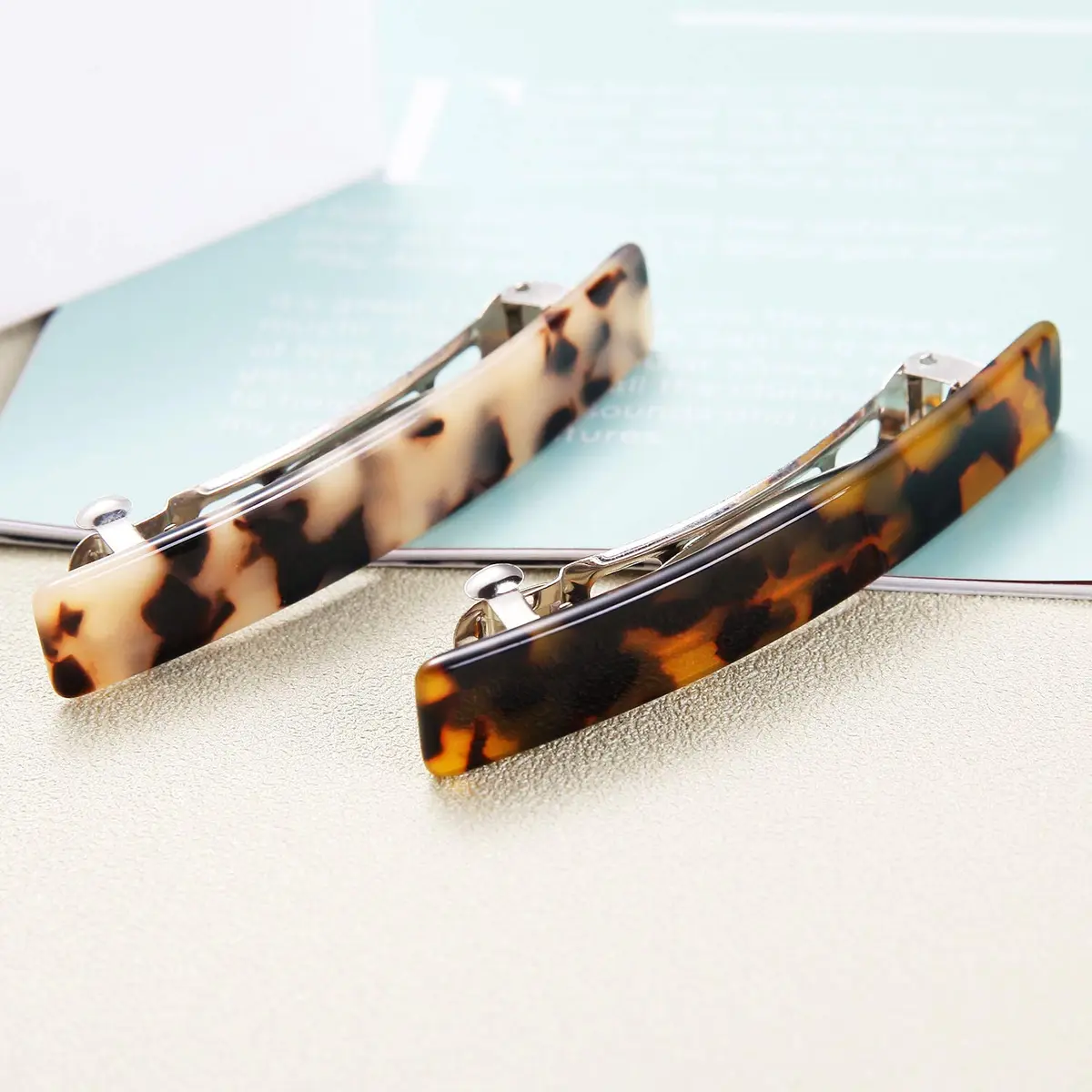 Eyegla Hair Clip 2pcs Tortoise Shell Celluloid Rectangle | Elegant French Design for Women - view 5