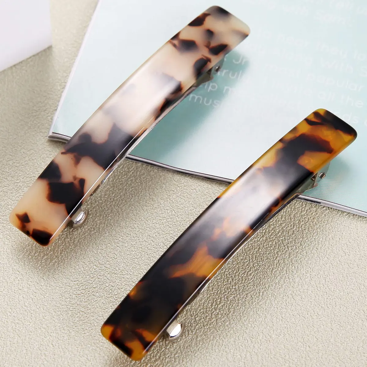 Eyegla Hair Clip 2pcs Tortoise Shell Celluloid Rectangle | Elegant French Design for Women - view 3