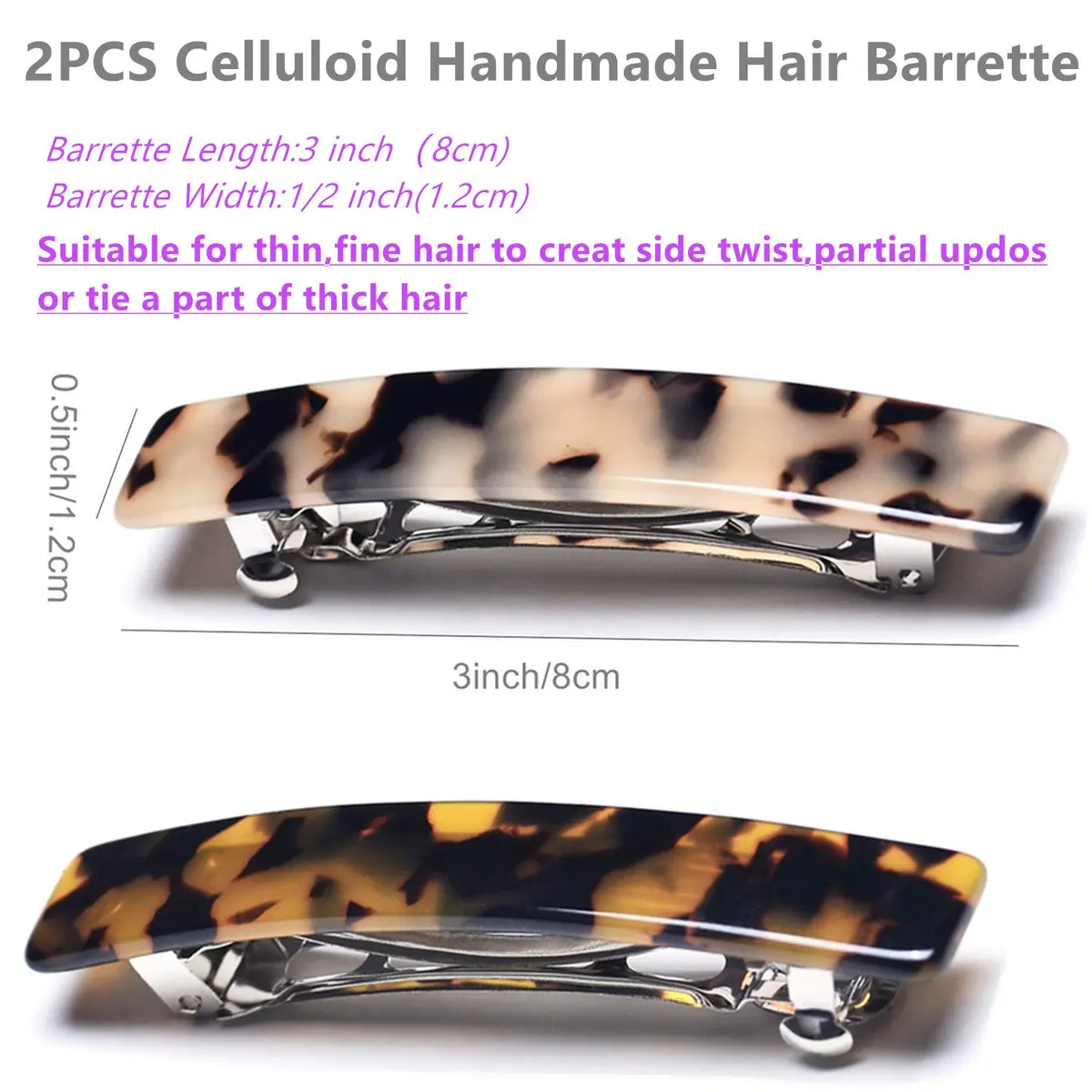 Eyegla Hair Clip 2pcs Tortoise Shell Celluloid Rectangle | Elegant French Design for Women - view 4