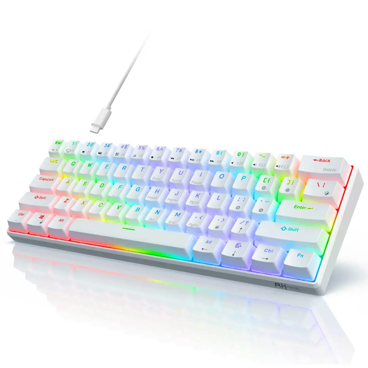 RK ROYAL KLUDGE RK61 Hot-Swappable Mechanical Keyboard | 61 Keys, RGB Backlit, White - main product image