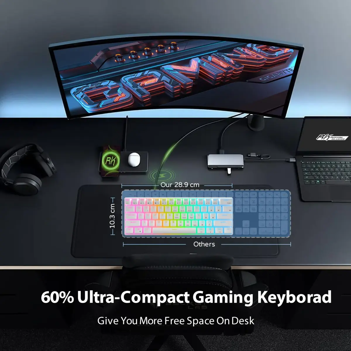 RK ROYAL KLUDGE RK61 Hot-Swappable Mechanical Keyboard | 61 Keys, RGB Backlit, White - view 5