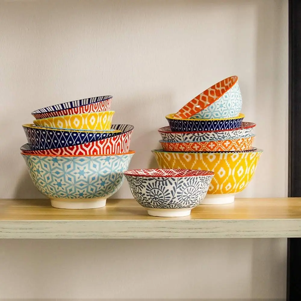 K KitchenTour Ceramic Bowls Set - 30 oz (887 ml) Geometric Mix | Set of 6 Serving Bowls for Cereal, Soup, Salad - view 7