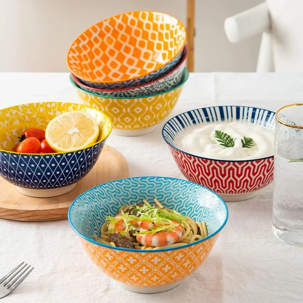 K KitchenTour Ceramic Bowls Set - 30 oz (887 ml) Geometric Mix | Set of 6 Serving Bowls for Cereal, Soup, Salad - view 5