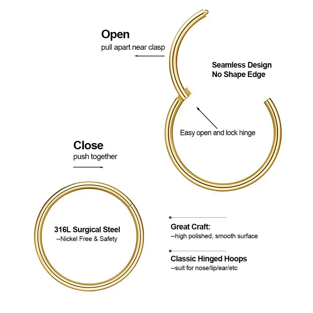 M MOOHAM Nose Rings for Women, 20g Gold Nose Ring Hoop 5mm | Hypoallergenic Surgical Steel - view 2