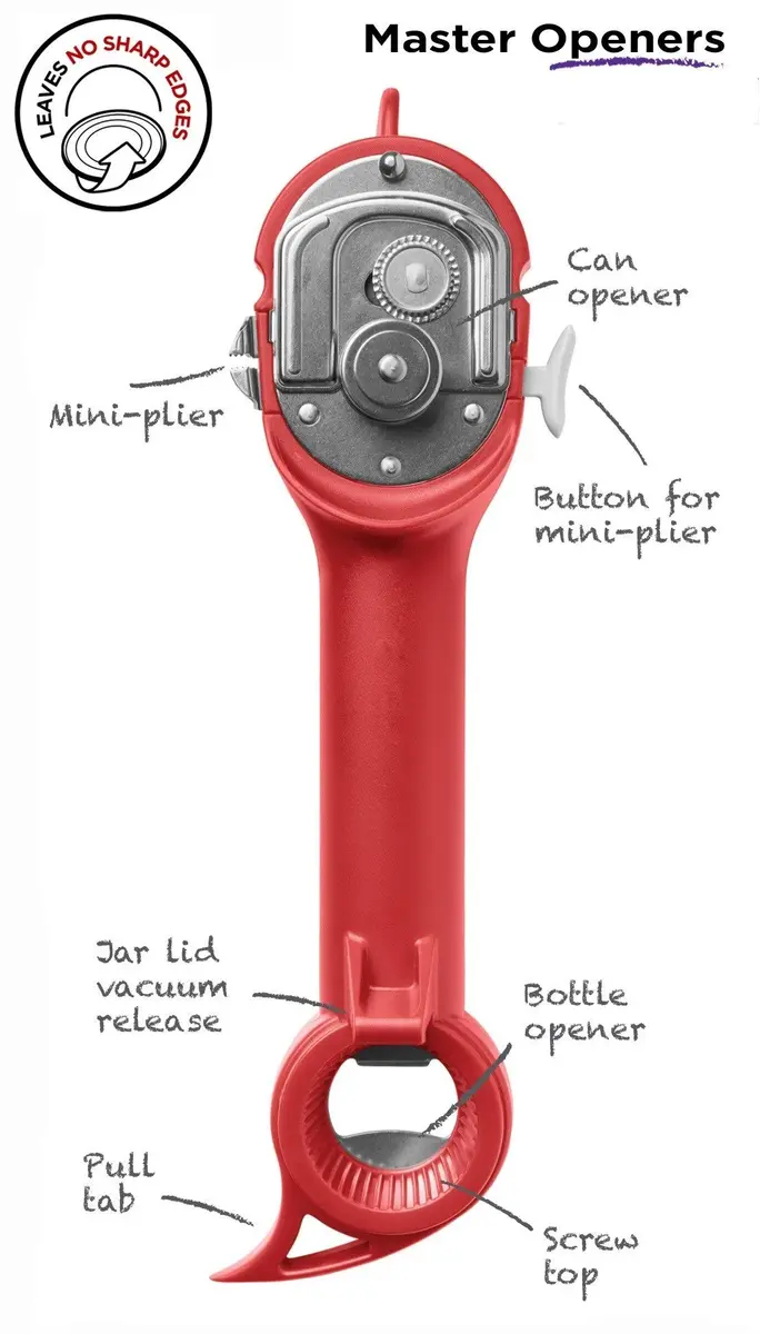 Kuhn Rikon 5-in-1 Auto Safety Master Opener for Cans, Bottles and Jars, White, 9 x 2.75 inches | Swiss Precision Kitchen Gadget - view 3