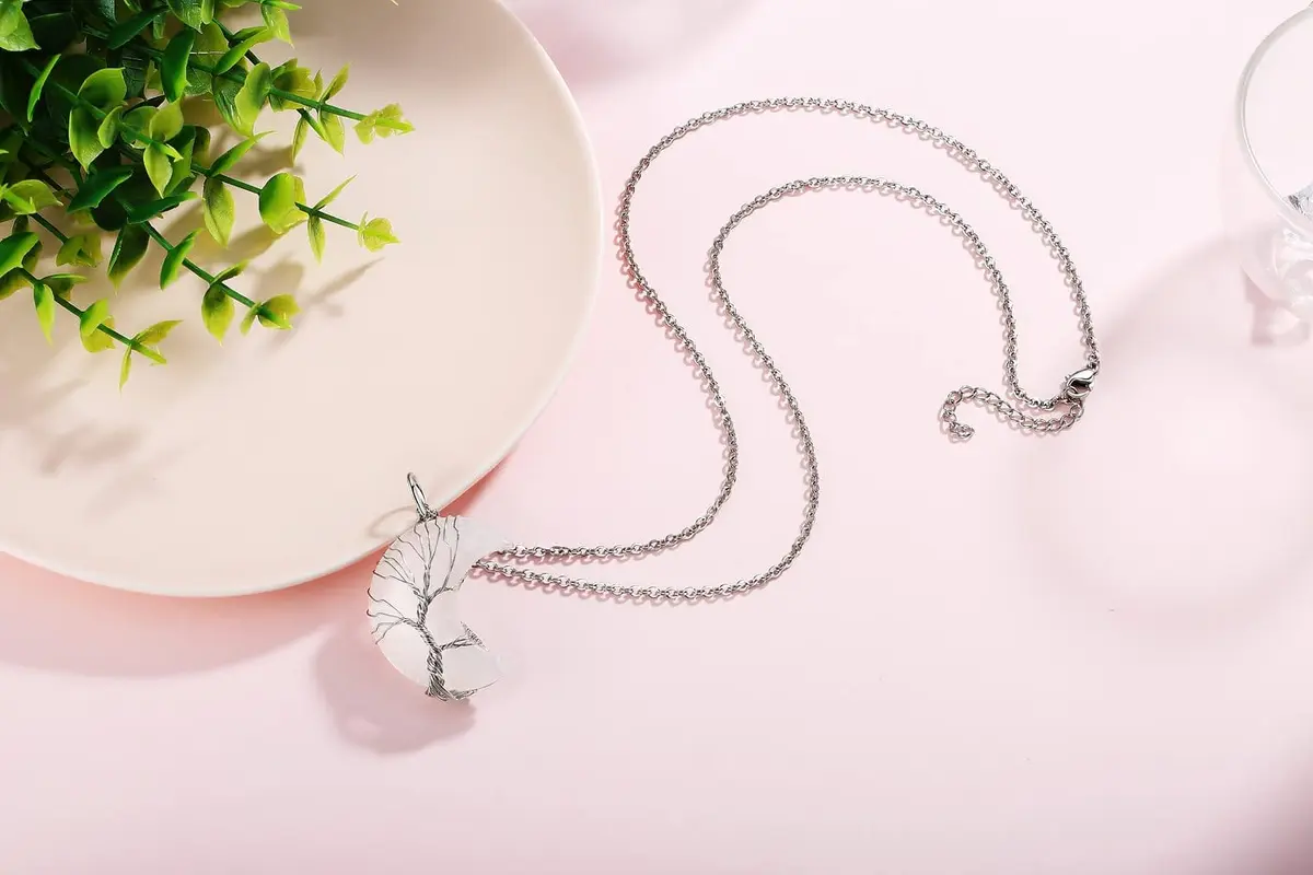 XIANNVXI Clear Quartz Necklace for Women Crescent Moon Pendant | Healing Crystal Jewelry, 60cm Chain - view 6