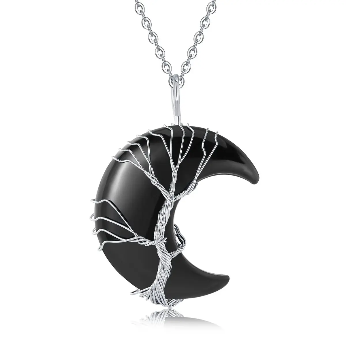 XIANNVXI Black Obsidian Necklace for Women Crescent Moon | Healing Crystal Pendant, 60cm Chain - main product image
