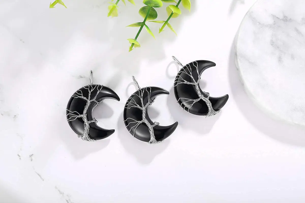 XIANNVXI Black Obsidian Necklace for Women Crescent Moon | Healing Crystal Pendant, 60cm Chain - view 6