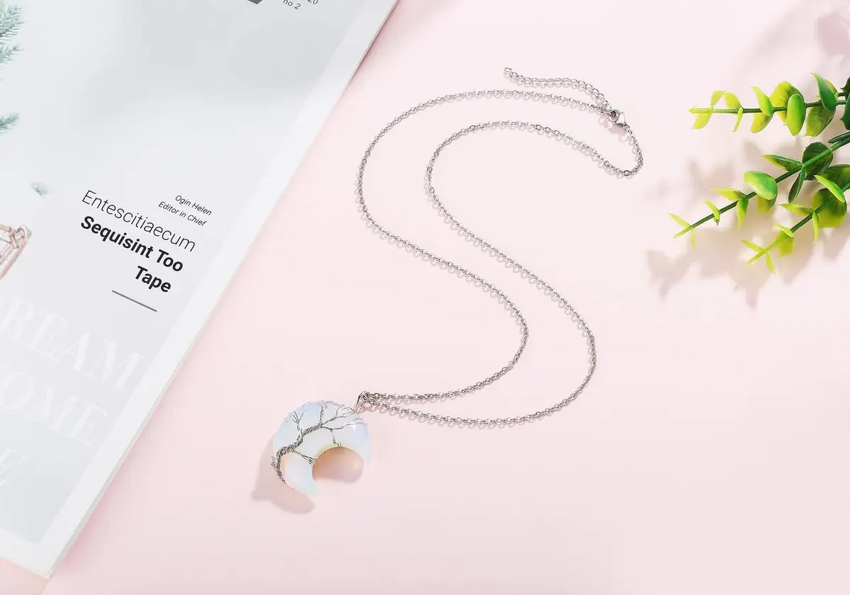 XIANNVXI Opal Necklace for Women Crescent Moon | Healing Crystal Pendant, 60cm Chain - view 6
