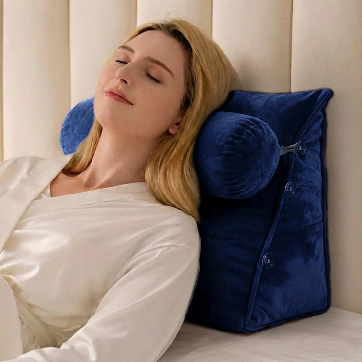 Cheer Collection Reading Wedge Pillow – TV Pillow with Adjustable Bolster Pillow, Memory Foam Back Support for Couch & Bed, Pillow Chair for Bed, Reading Pillows for Adults & Kids, Navy Blue | Support & Versatility - main product image