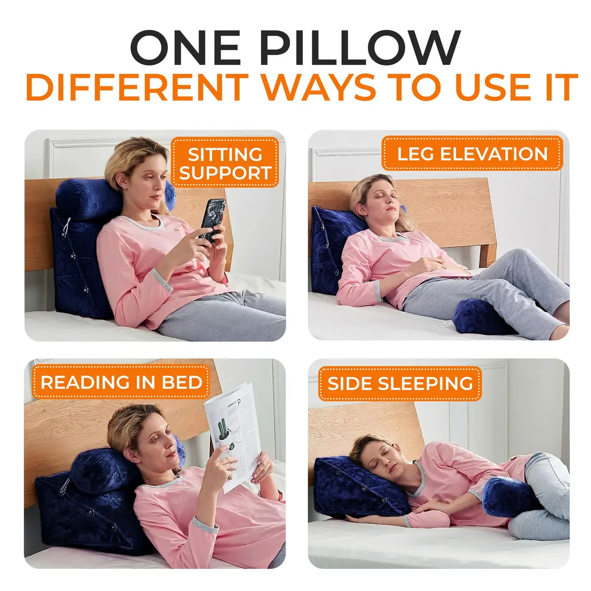 Cheer Collection Reading Wedge Pillow – TV Pillow with Adjustable Bolster Pillow, Memory Foam Back Support for Couch & Bed, Pillow Chair for Bed, Reading Pillows for Adults & Kids, Navy Blue | Support & Versatility - view 7