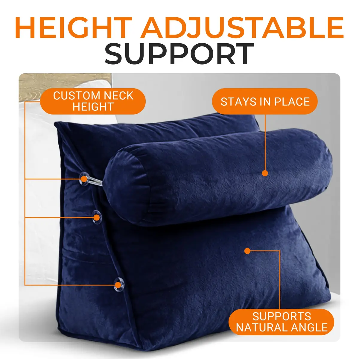 Cheer Collection Reading Wedge Pillow – TV Pillow with Adjustable Bolster Pillow, Memory Foam Back Support for Couch & Bed, Pillow Chair for Bed, Reading Pillows for Adults & Kids, Navy Blue | Support & Versatility - view 3