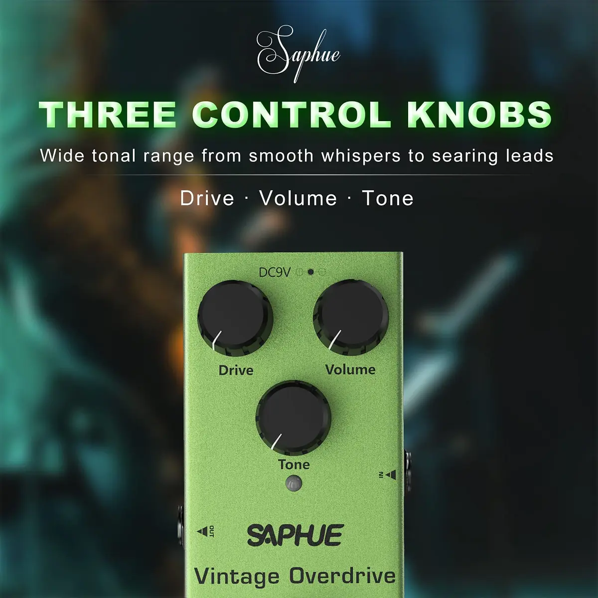 SAPHUE Vintage Overdrive Guitar Effects Pedal 9V | Classic Tube Screamer Tone, True Bypass, Compact Metal Shell - view 2