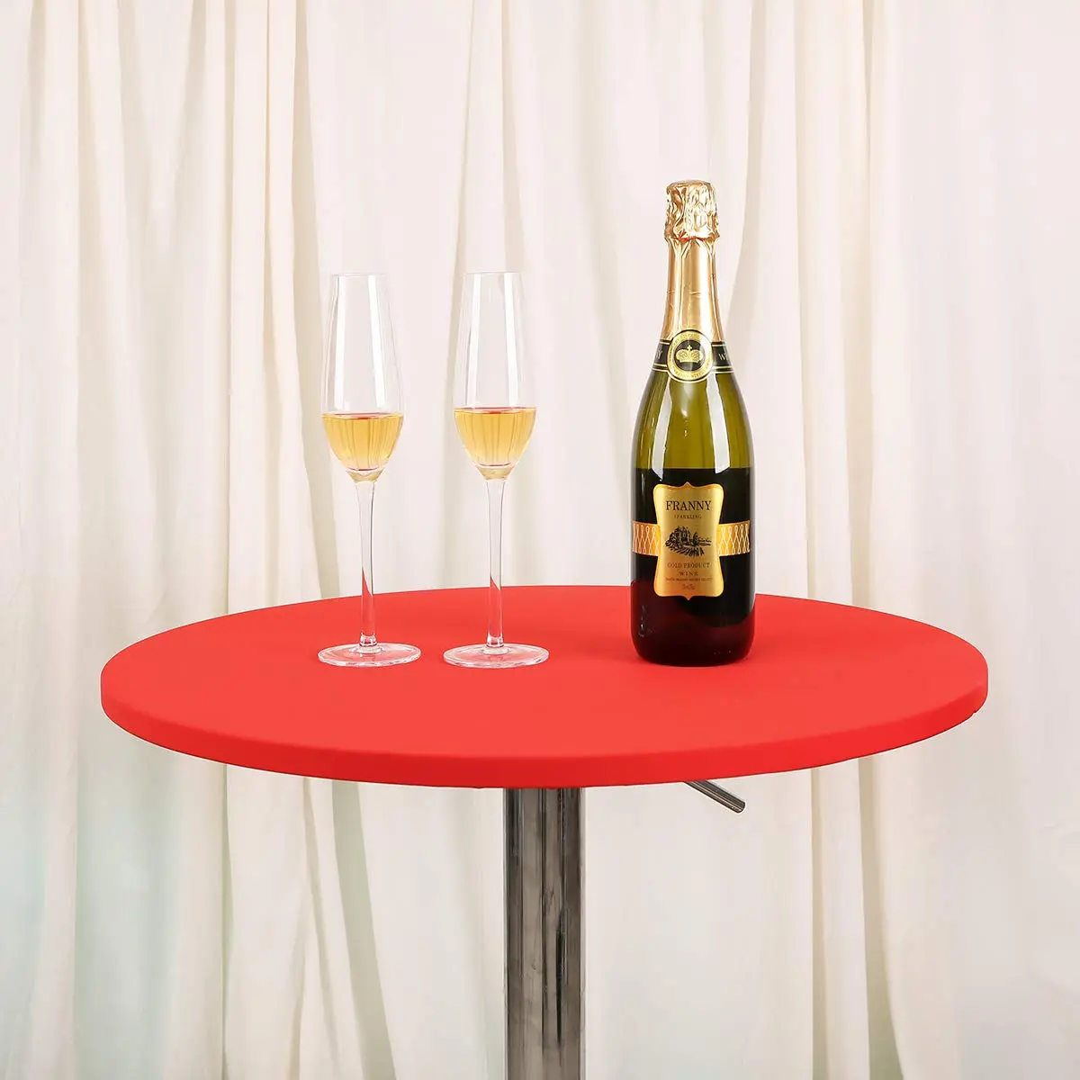 JISEN 30 Inch Red Round Stretchable Tablecloth | Fitted Elastic Cover for Elegant Events - main product image