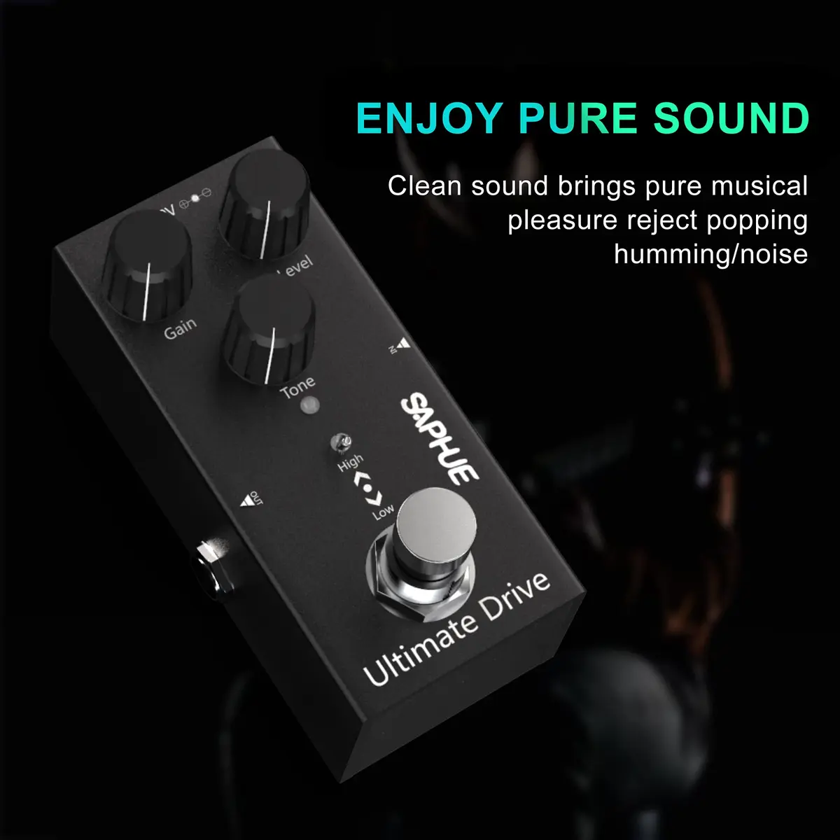 SAPHUE Ultimate Drive Guitar Effects Pedal Gain/Level/Tone Knob 9V | Classic Rock Tone, True Bypass, Compact Metal Shell - view 3