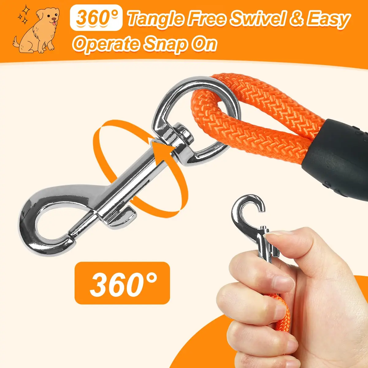 Vivifying Floating Long Dog Leash 6.1m (20ft) Orange | Durable Training Leash for Recall & Swimming - view 4