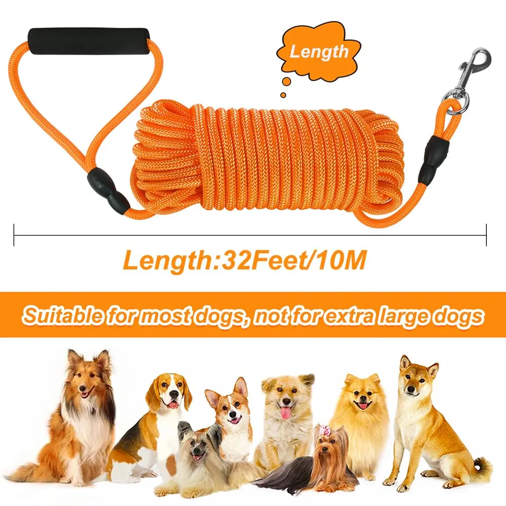 Vivifying Orange Floating Dog Training Leash 10m (32ft) | Durable Rope Lead with Padded Handle - view 7