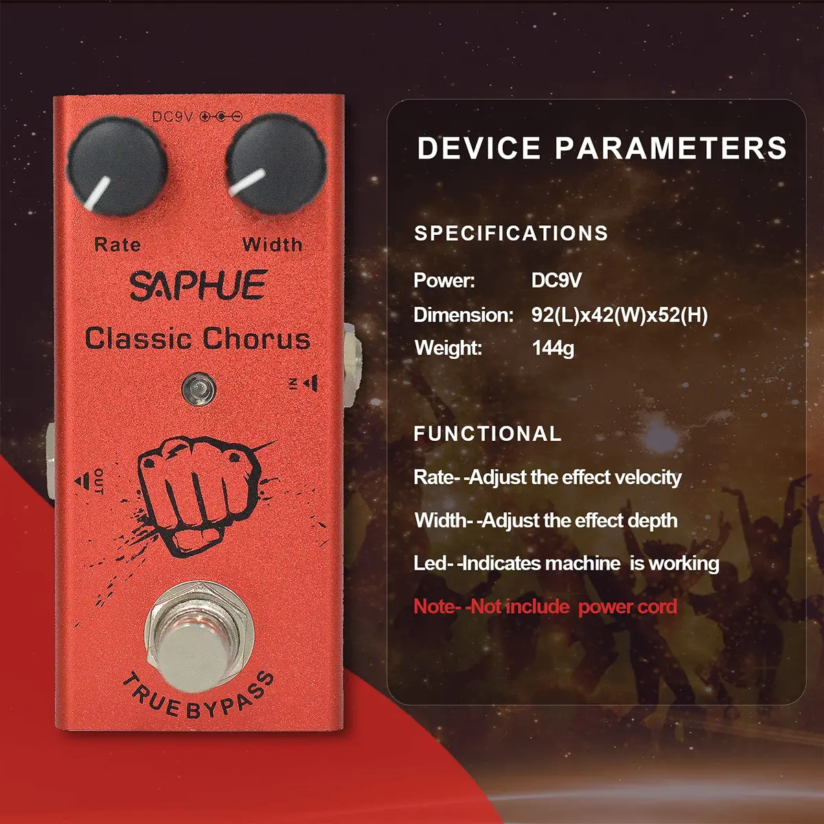 SAPHUE Classic Chorus Guitar Effects Pedal 10.67cm (4.2in) | True Bypass Analog Tone - view 5
