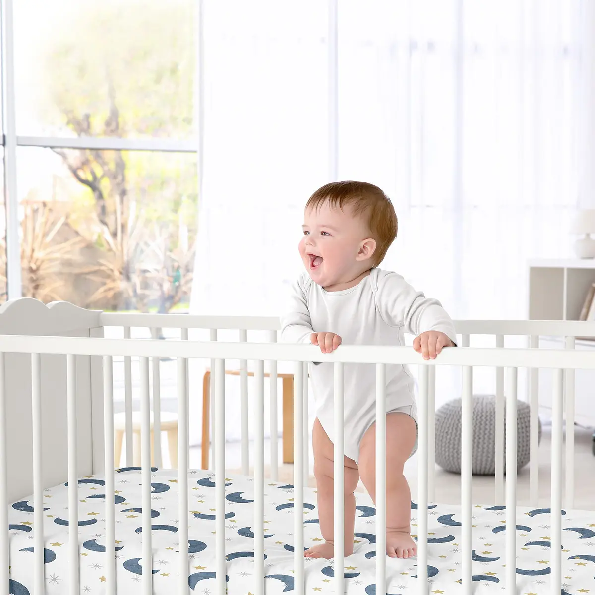Sweet Jojo Designs Fitted Baby Crib Sheets (Moon and Star) for Boys or Girls | Watercolor, Celestial, Navy Blue & Gold Moons and Stars, Standard Size - view 2