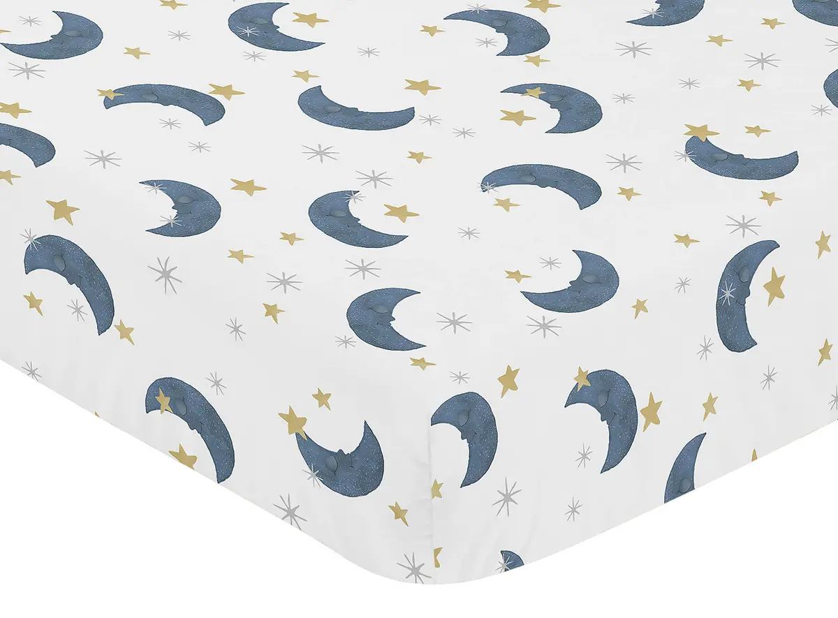 Sweet Jojo Designs Fitted Baby Crib Sheets (Moon and Star) for Boys or Girls | Watercolor, Celestial, Navy Blue & Gold Moons and Stars, Standard Size - view 3