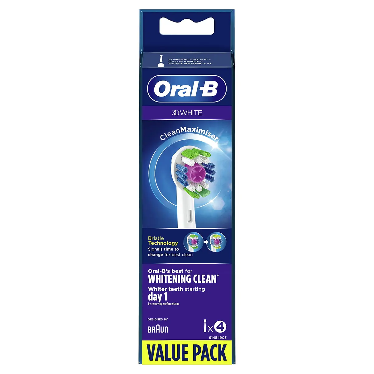 Oral-B 3D White Electric Toothbrush Head Replacement 4 Count | Whitens Teeth from Day 1 - view 3