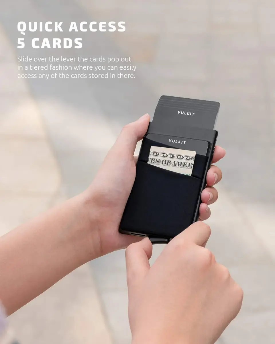 VULKIT Black Pop Up Card Holder Wallet with Money Pocket - RFID Blocking Slim Metal Bank Card Case - view 2